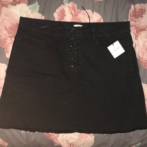 Highrise Black lace up denim skirt NWT